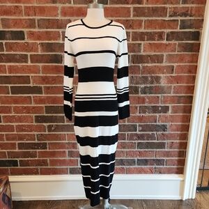 SHEIN Black and White Striped Long Sleeve Knit Dress MEDIUM